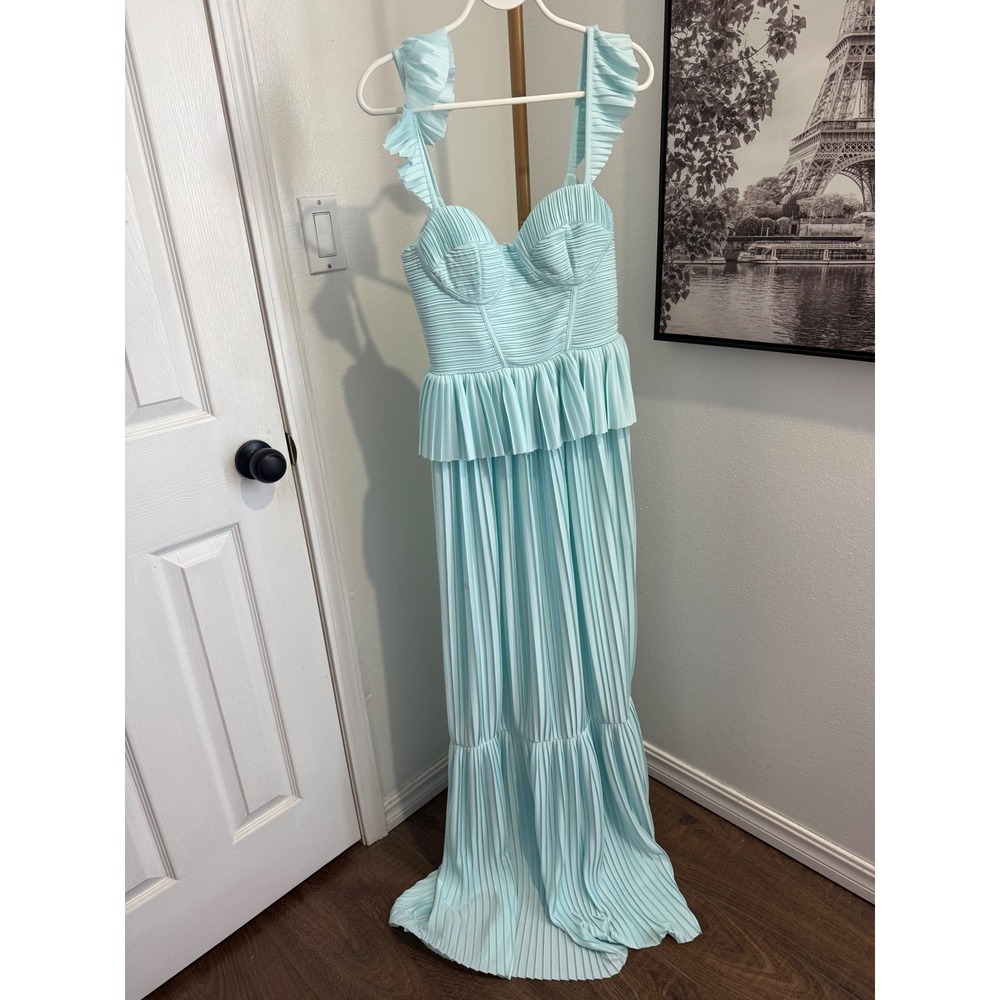 ASOS DESIGN Pleated Ruffle Maxi Dress Mint Green‎ Strappy Tiered Occasion - Picture 4 of 9